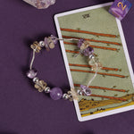 Beaded bracelet with lavender stones, clear beads, and silver-tone chain links