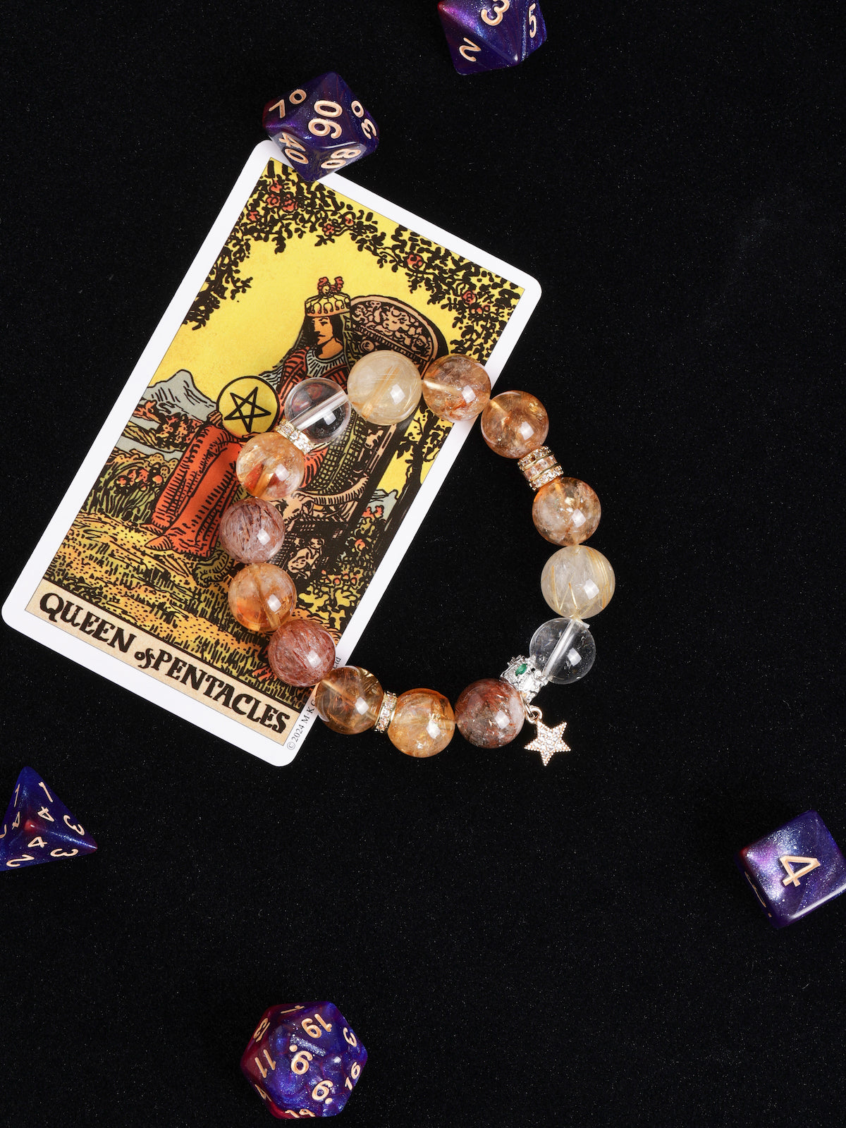 Beaded bracelet with mixed amber and brown stones and star pendant charm