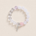 Clear and pale pink gemstone bead bracelet with silver sword pendant