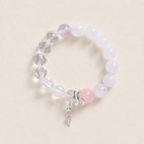 Clear and pale pink gemstone bead bracelet with silver sword pendant
