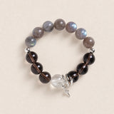 Gemstone energy bracelet with gray-blue beads, smoky beads, crystal charm & star pendant